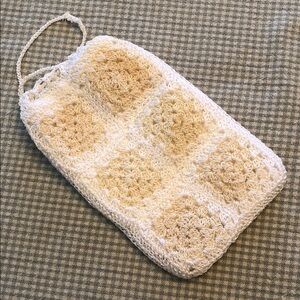 Crochet Creams & White Drawstring Bag Flowergirl First Communion Wristlet #1130